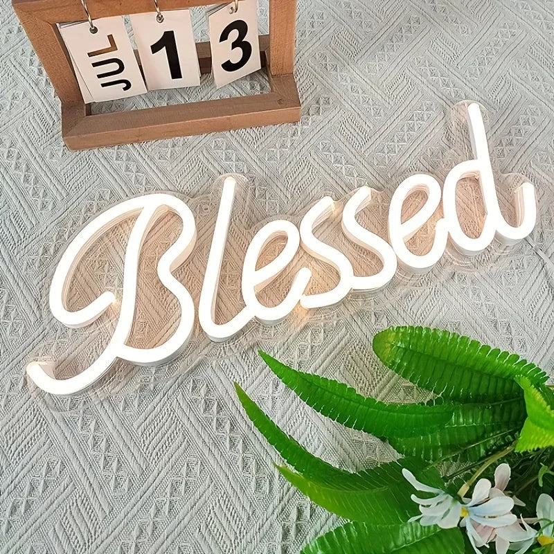 lampe néon blanc letters blessed moderne acrylique deco intérieur fixation mur chambre festive