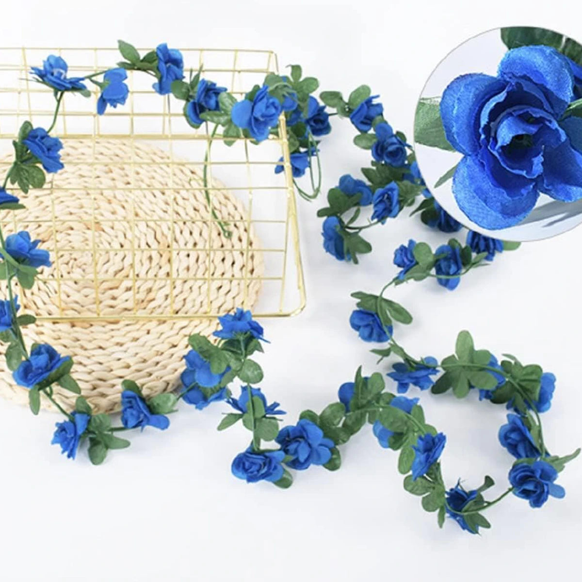 guirlande fleurs artificielles roses feuilles vertes décoration mariage fête maison jardin extérieur longue tige