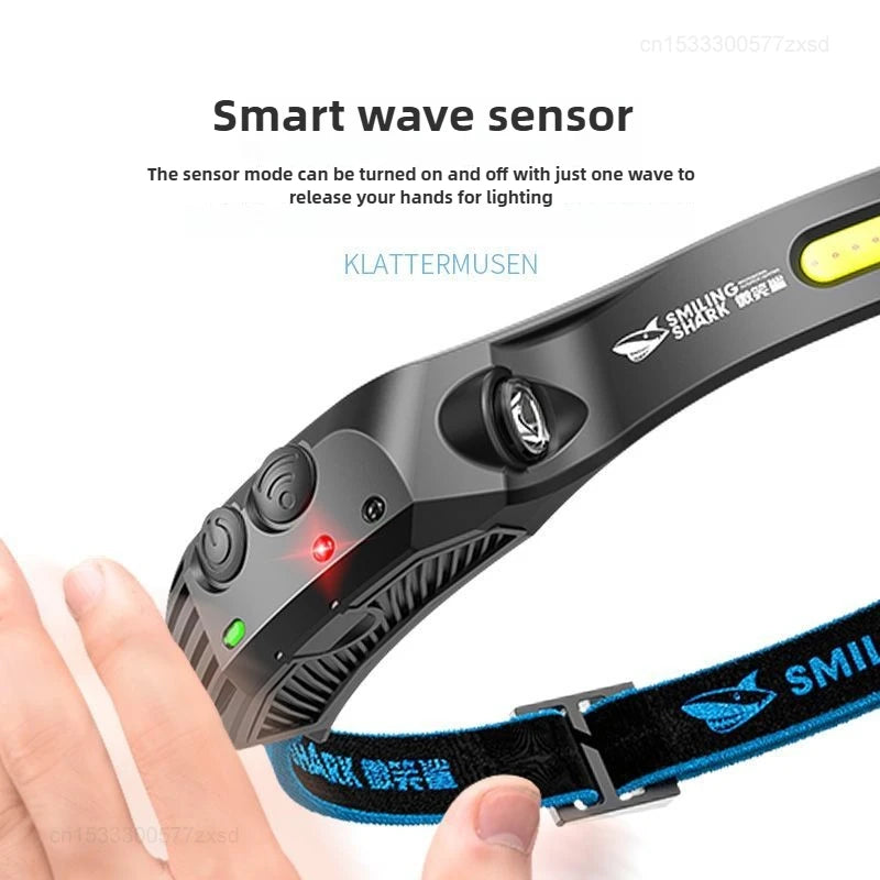 lampe frontale led rechargeable étanche noir bleu jaune rayures horizontales moderne pratique