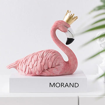 figurines flamants roses décoratives résine texturée moderne ornement blanc doré chambre