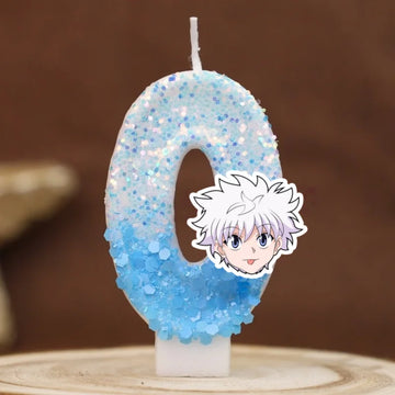 bougies chiffres hunter hunter paillettes bleu clair blanc décoratives anniversaire enfant anime