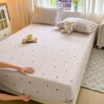 draps lit rayés gris moderne élastique coton polyester adultes housse lit coussins tasse plateau