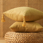 coussin carré rustique americain tassel texture tissée lavable vert jaune rose gris beige