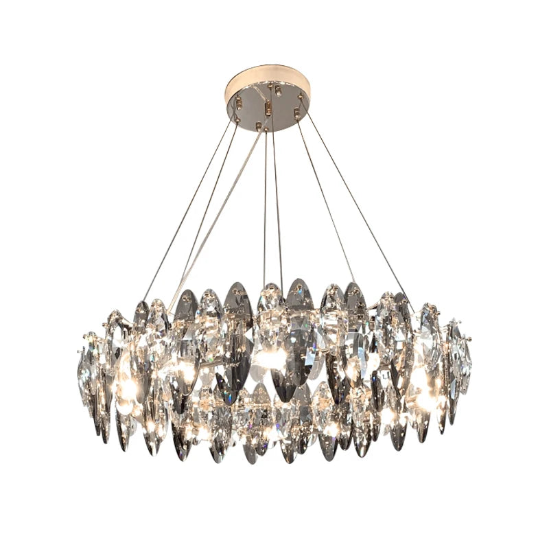 lustre cristal k9 moderne transparent argenté élégant salon cuisine chambre luxe grand