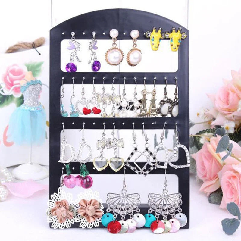 organisateur bijoux noir moderne porte boucles oreilles clips transparent 19x12.5 cm