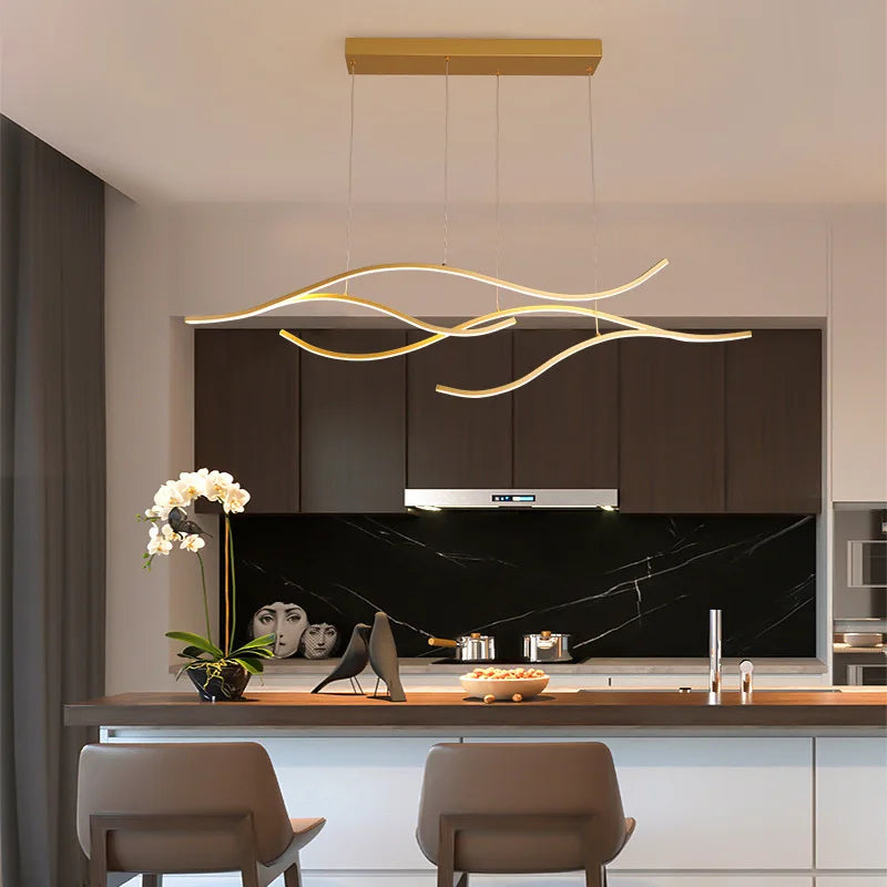 suspension lumineuse moderne or noir ampoules led ondulées 30w 60w remote dimming
