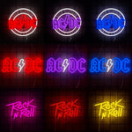 néon lumineux rock roll ac dc high voltage couleurs vives logo texte fixations