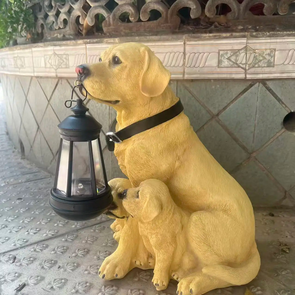 ornements solaires suspendus statuettes chiens jaune doré jardin accessoires entrée éclairage solaire réaliste