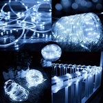 guirlande lumineuse led solaire extérieure blanche moderne 100 led 22mètres fixée piquet