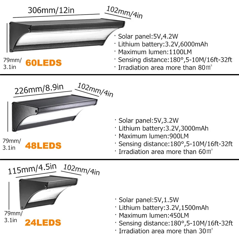 lumière solaire led applique murale noir argenté contemporaine minimaliste capteur mouvement batterie lithium ion