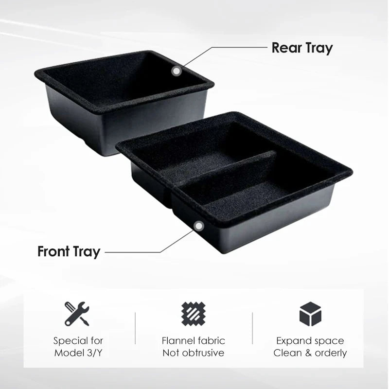 boîte rangement central tesla model noir texture flanelle pratique silicone moderne