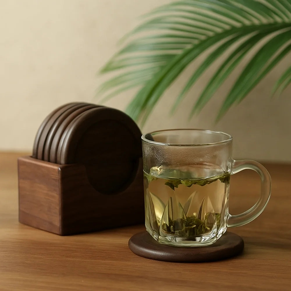 sous verres bois tasses thé cuillère porte rouleau boîte compartiments planche découper ensemble japonais
