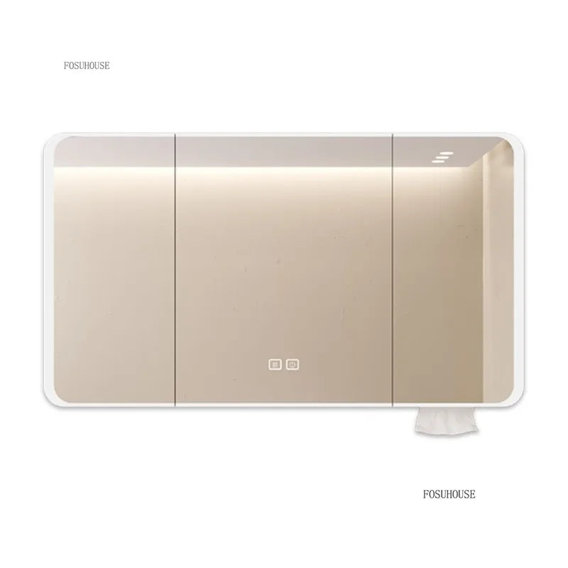armoire salle bain murale miroir led rangement porte coulissante moderne blanc gris