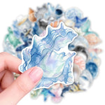 stickers marine coquillages poissons coraux bleu blanc rose illustration numérique adhésif portable téléphone papeterie