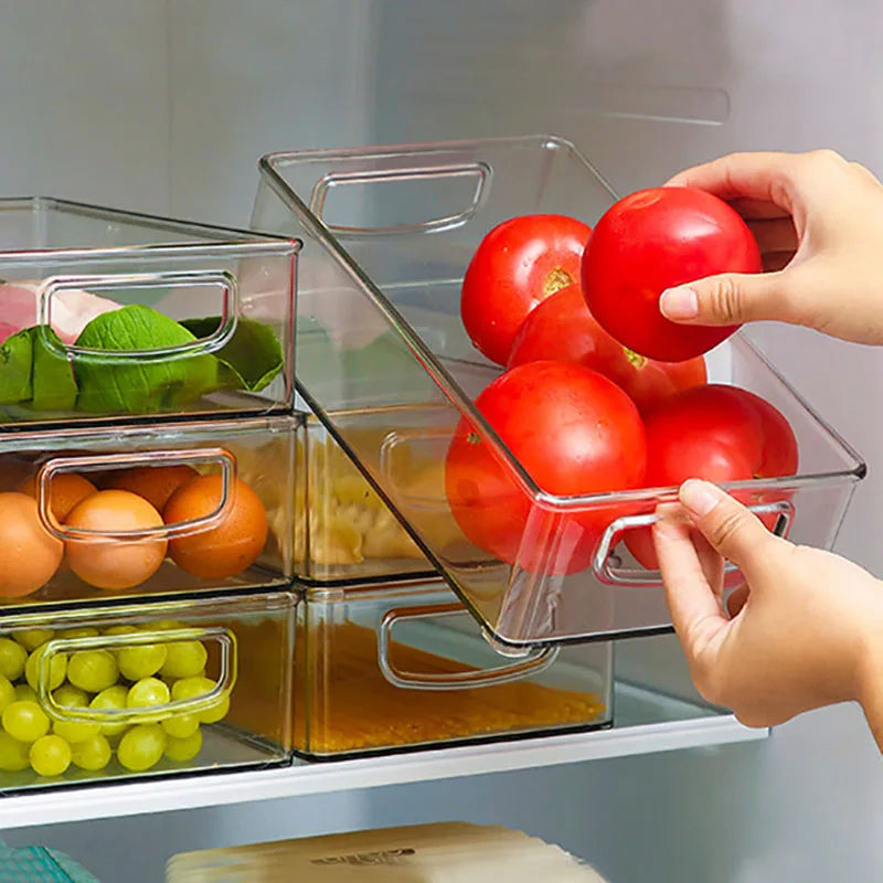 boîtes rangement transparentes moderne poignées crèmes gels lotions fridge organizer