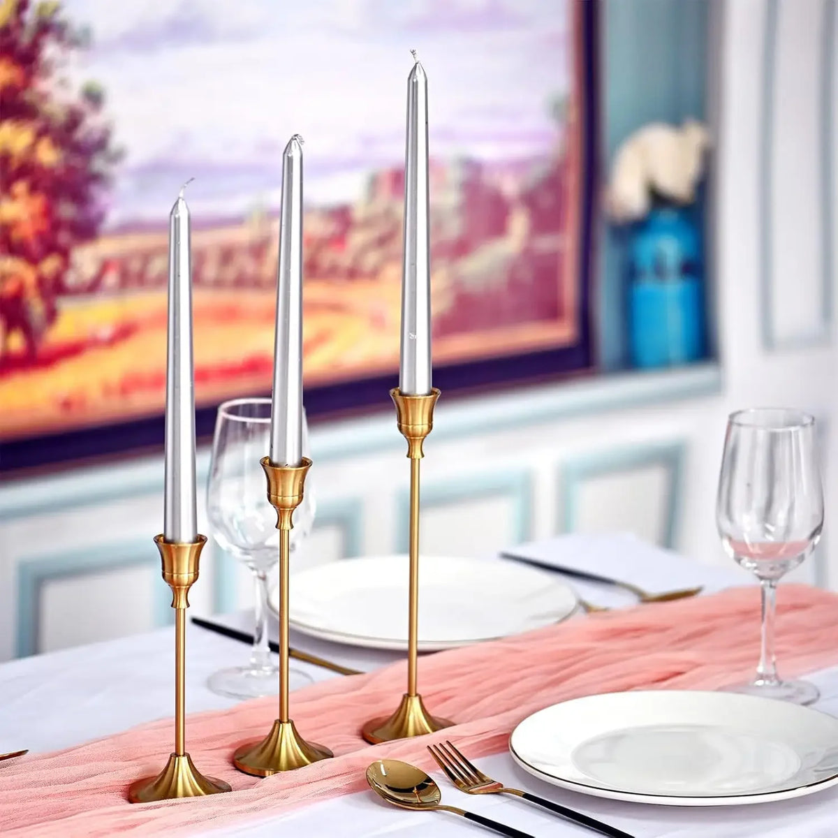 bougeoirs table dorés modernes décoration maison anniversaire mariage set différentes tailles