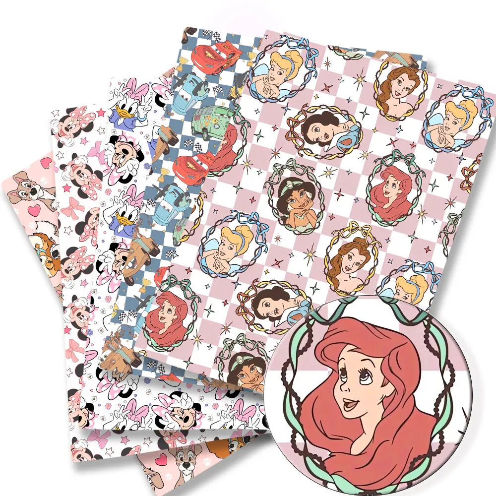 papier cadeau coton motif personnages dessin animé rose blanc bleu beige enfant fille