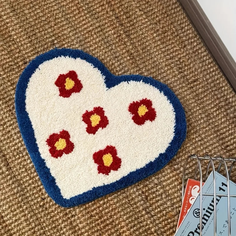 tapis coeur motifs floraux moderne polypropylène imperméable antidérapant salon chambre bleu violet