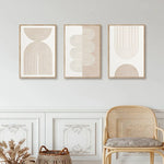 tableaux modernes abstraits toile minimaliste pièces géométriques arcs lignes parallèles beige blanc marronclair