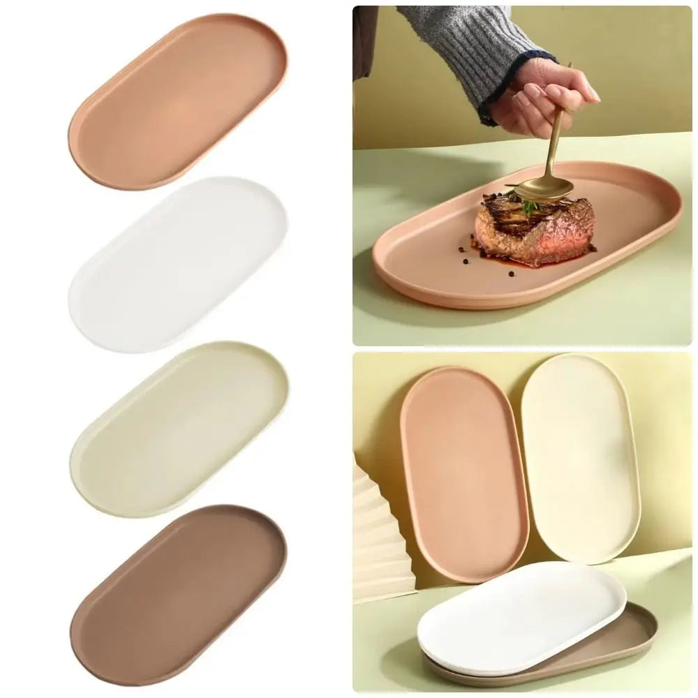 assiettes ovales modernes plastique beige marron blanc stockage cuisine plateaux rangement minimaliste