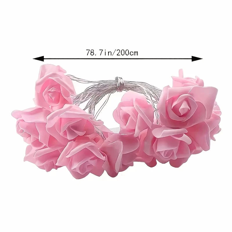 guirlande lumineuse rose fleurs roses artificielles led romantique chambre vacances