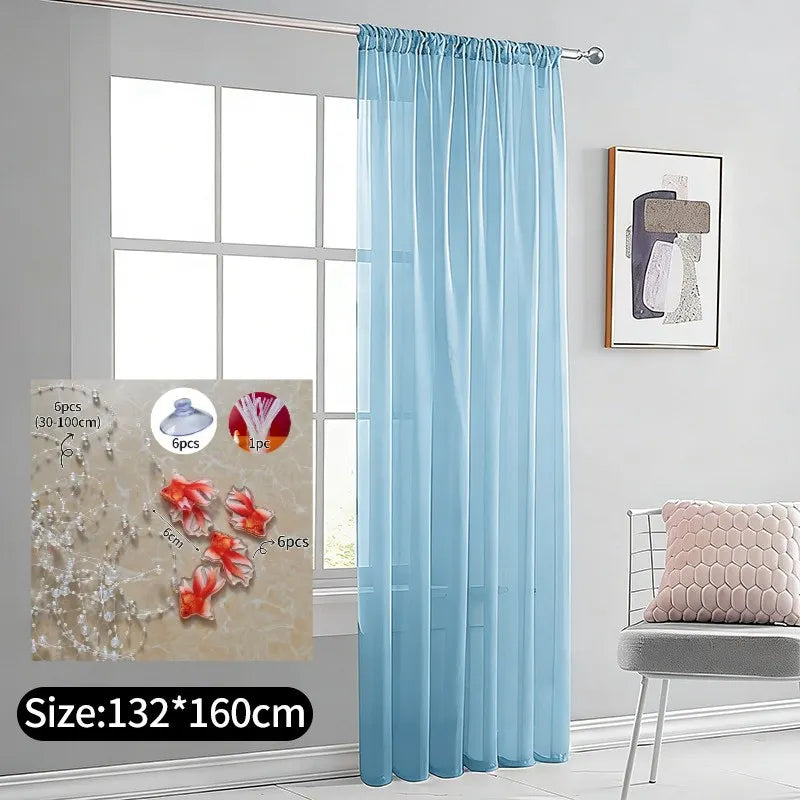 rideau bleu clair transparent pois moderne 100x250cm poissons relief chambre bureauhôtel