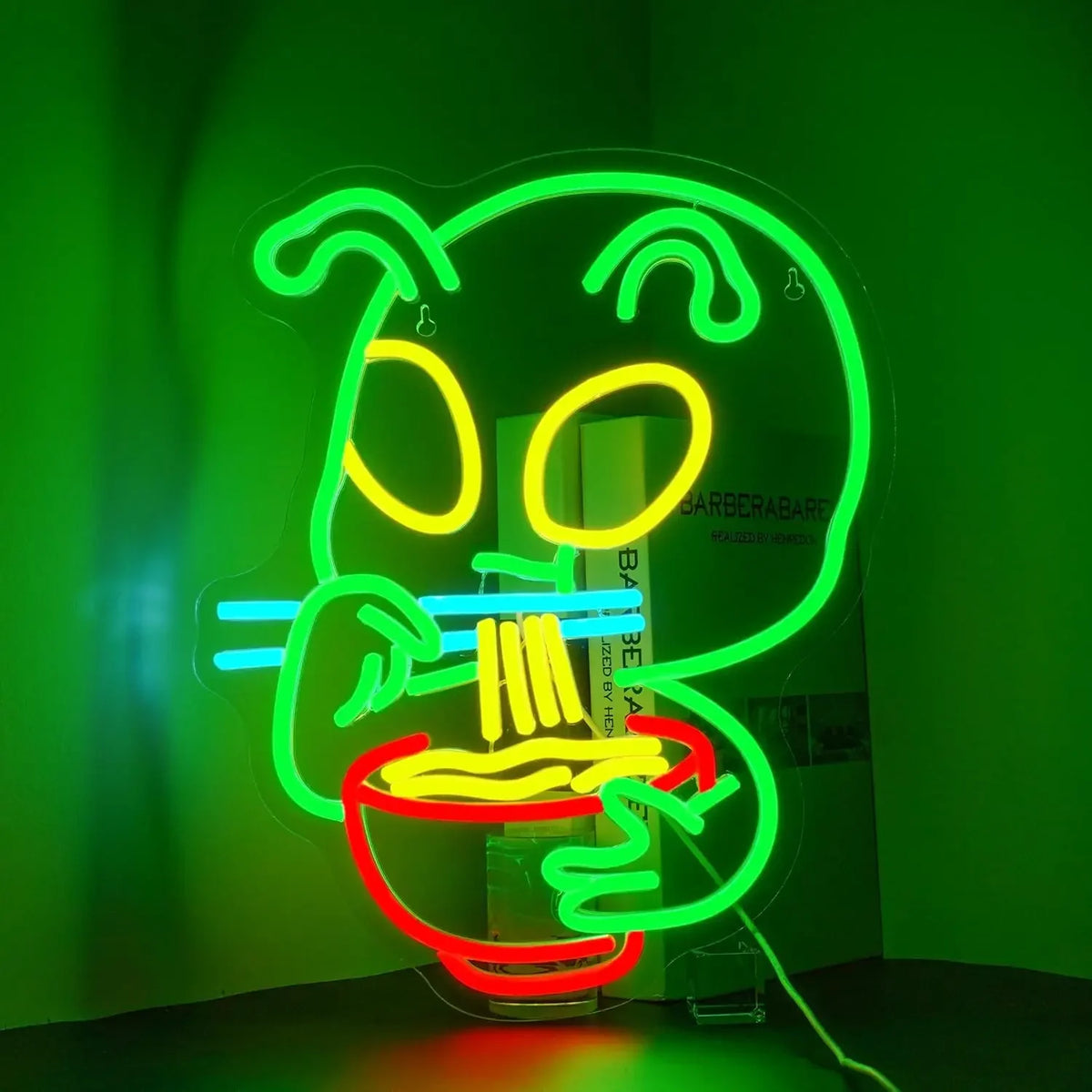 décoration murale néon chat nouilles ramen couleurs vives moderne suspension câbles usb
