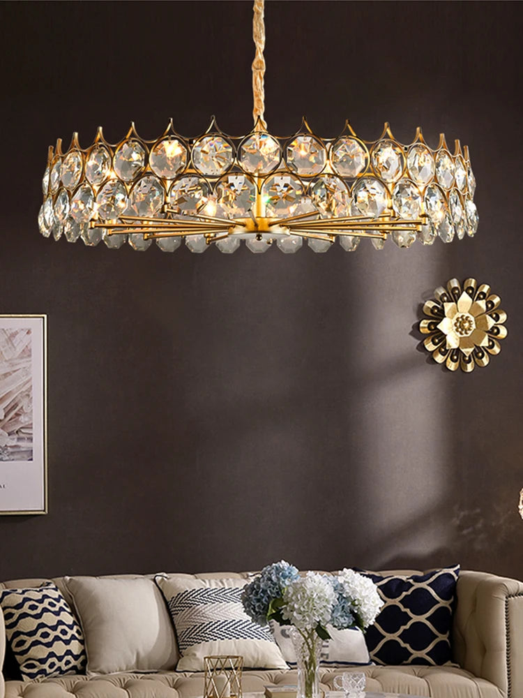 luminaire suspension cristal moderne luxe rond doré transparent salon salle manger chambre