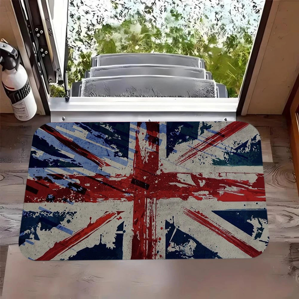 tapis sol rouge blanc bleu drapeau britannique texture grunge vintage antidérapant polyester