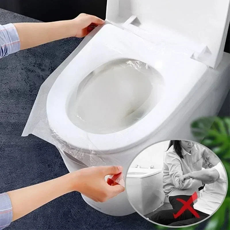 couvre siège toilette jetable transparent adhésif hygiène usage unique respectueux environnement pratique portable camping