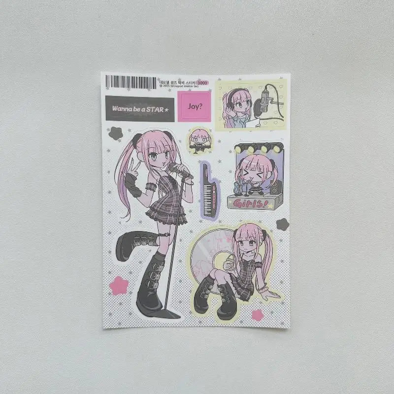 sticker kawaii personnages animés fille piscine guitare autocollants décoratifs carnet journal intime scrapbook