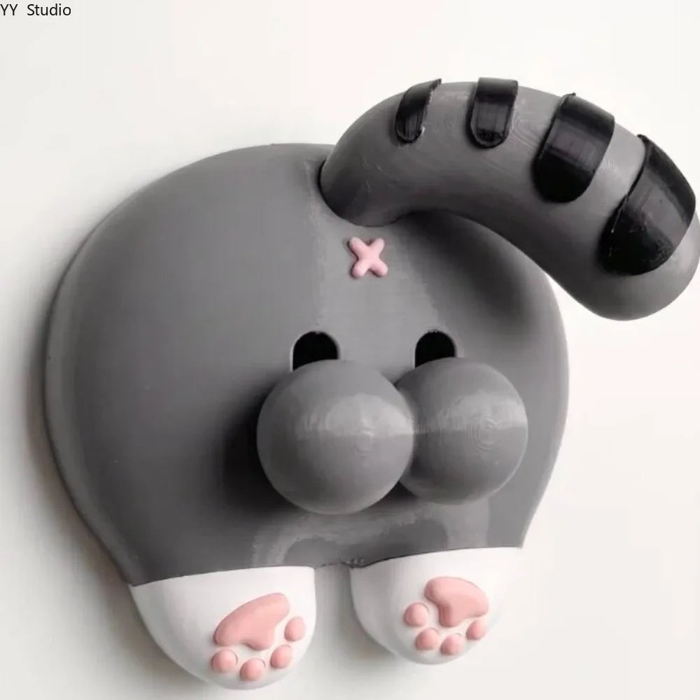 cache poussoir mural chaton jaune gris rose décoration cartoon fixé abs matériau