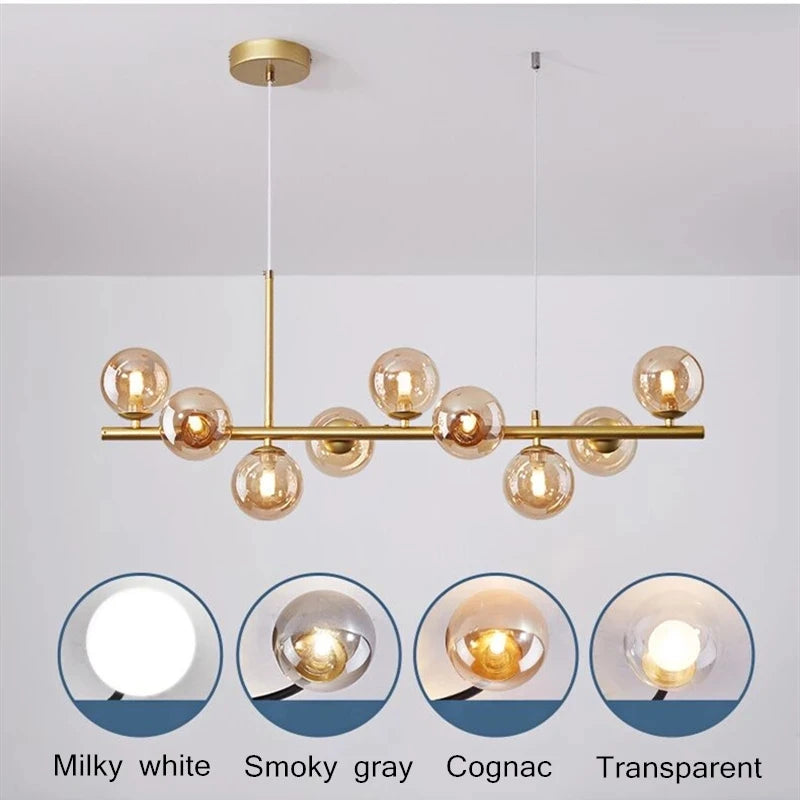 suspension luminaire moderne boule verre blanc translucide salon cuisine salle manger led noir