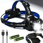 lampe frontale led rechargeable étanche haute luminosité zoomable noir bleu moderne