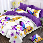 ensemble literie violet moderne papillons fleurs impression 3d polyester brossé pièces double violet blanc