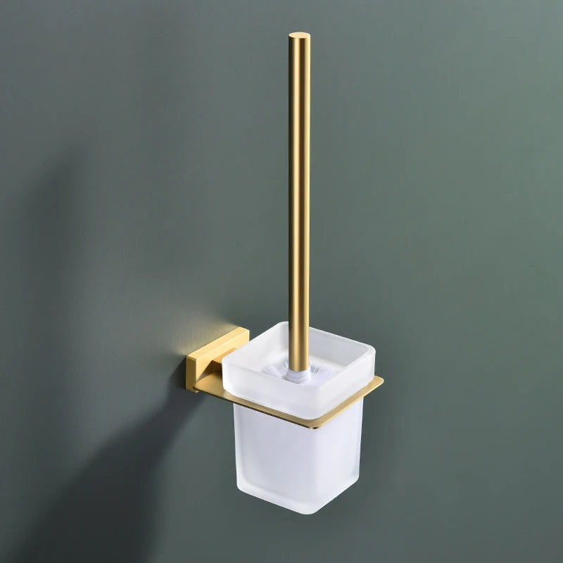 accessoires salle bain doré moderne porte savon gobelet brosse wc serviette lotion crème
