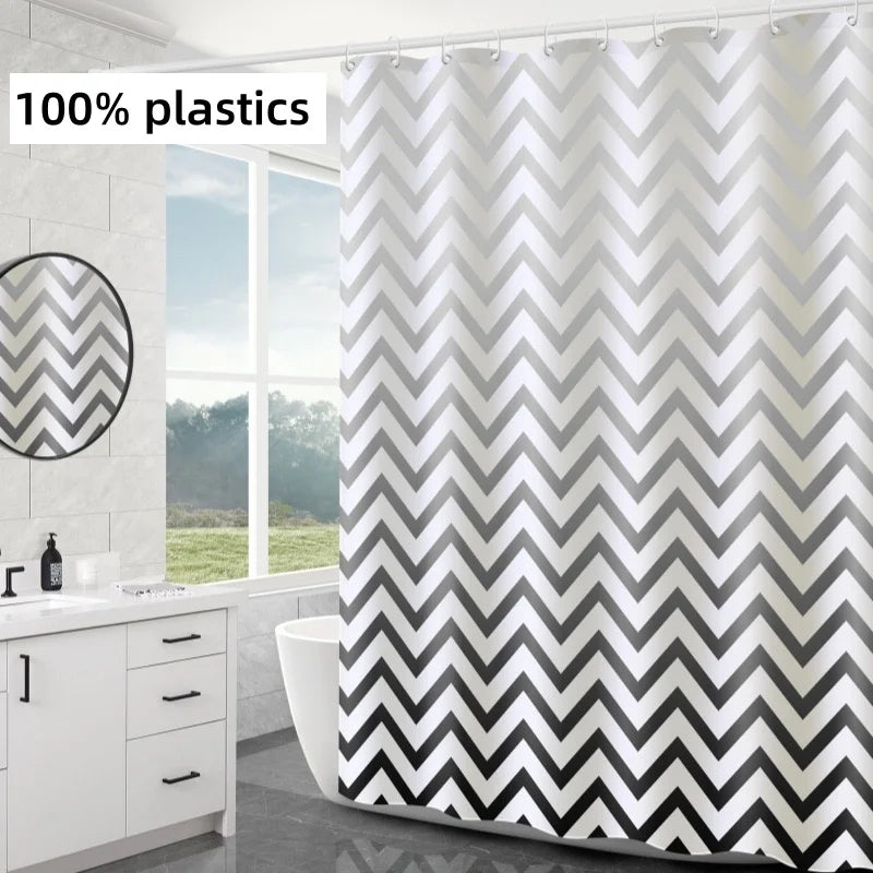 rideau douche moderne zigzag noir blanc eva relief anneau métallique 80x180cm