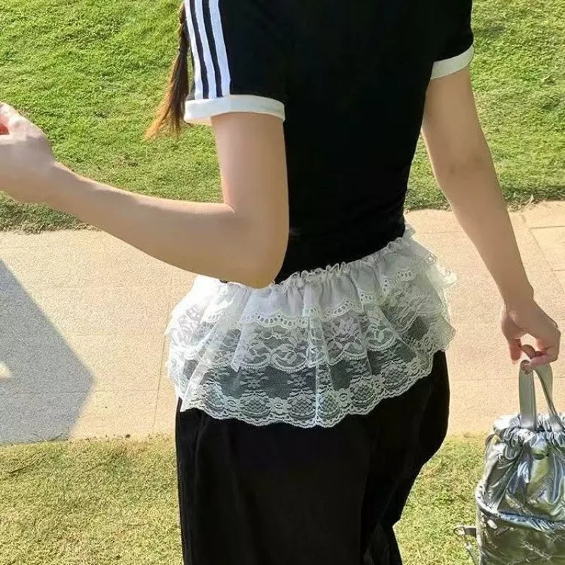 jupe courte féminine dentelle volants semi transparent blanc noirSizeMode: petite taille grande disponible