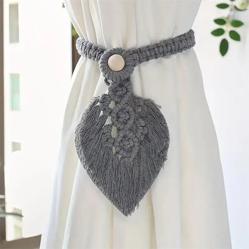 rideaux macramé boho franges beige vert gris jauneclair