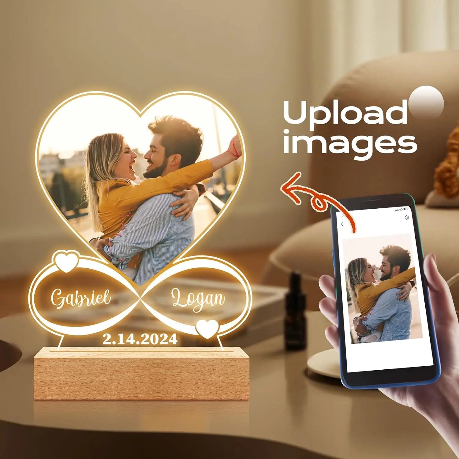 Cadre lumineux personnalisé pour couple