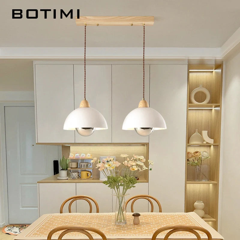 suspension lumineuse moderne ampoules blanc bois naturel rond mat opacité chaînes