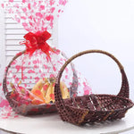 panier tressé marron blanc empilable rangement snacks bonbons classique rustique poignée intégrée tissage traditionnel