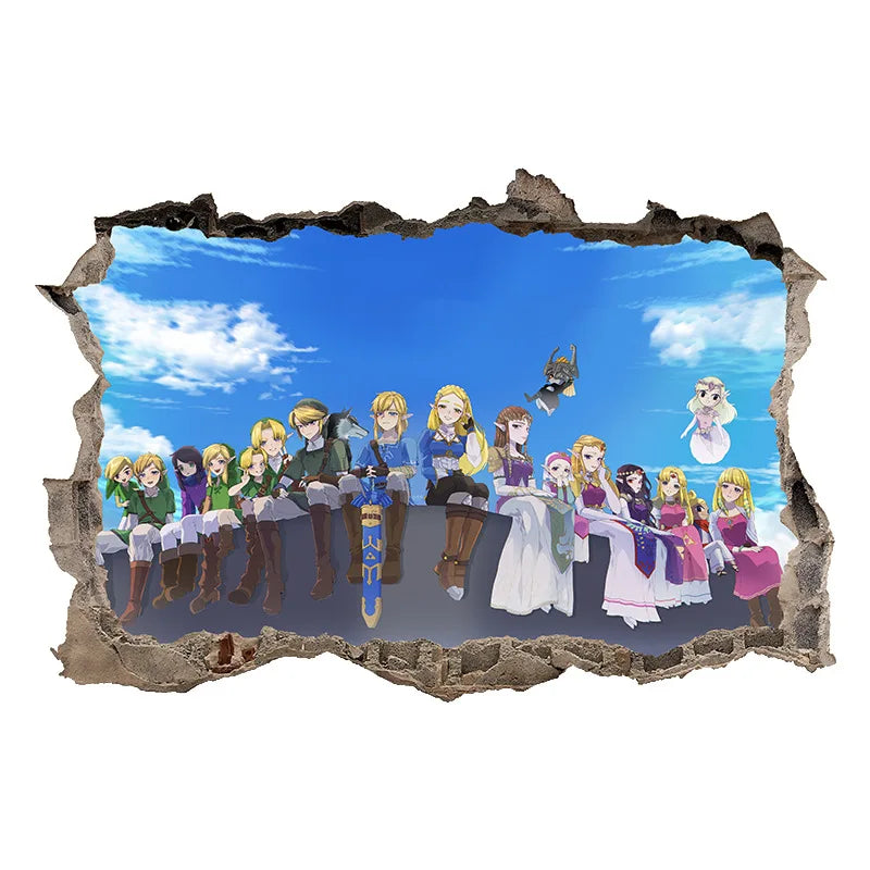 sticker mural 3d dessin animé paysages personnages fantastiques opaques adhésifs chambre bleu vert gris