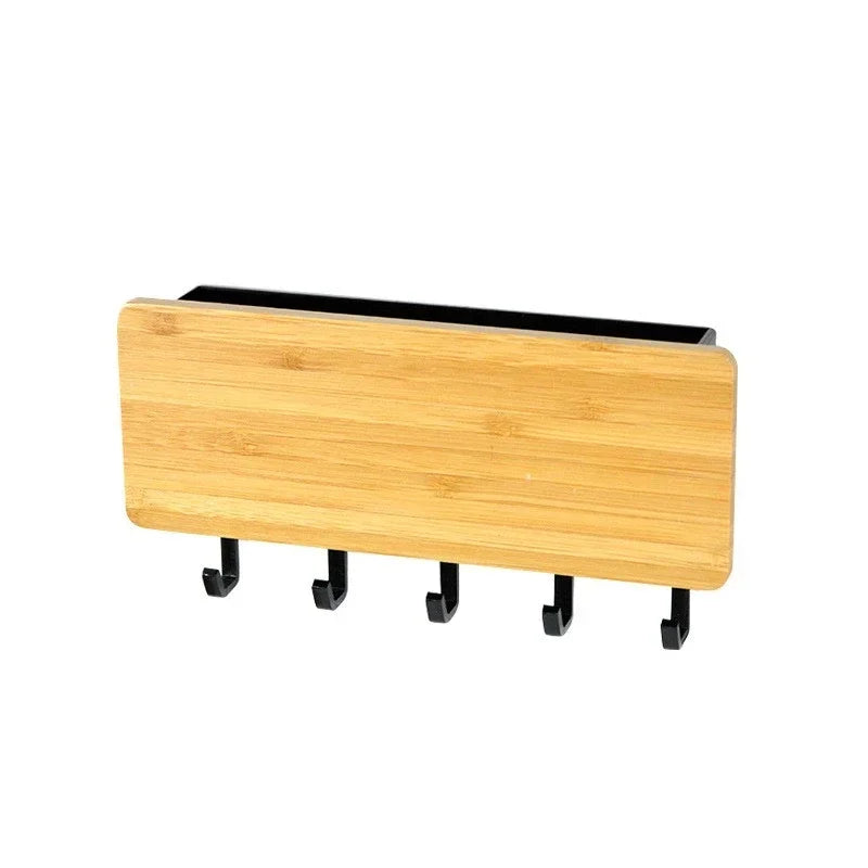 porte clés mural bois naturel moderne crochets clips adhésifs boîte stylos gris métallique