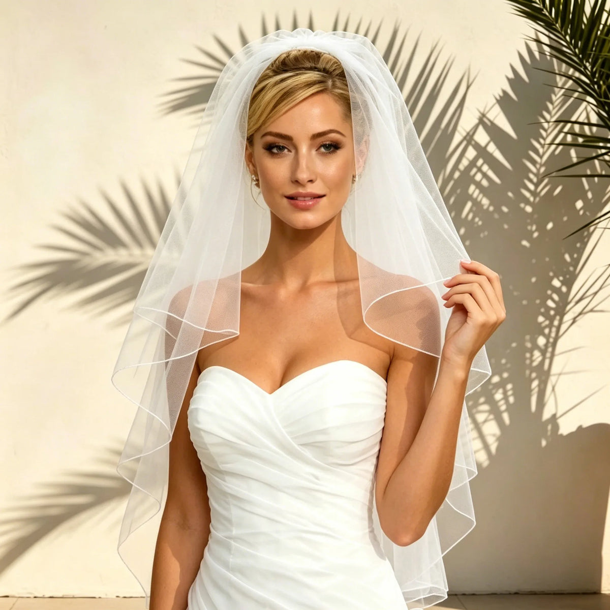 voile mariée blanc classique deux niveaux bordure crayon peigne minimaliste