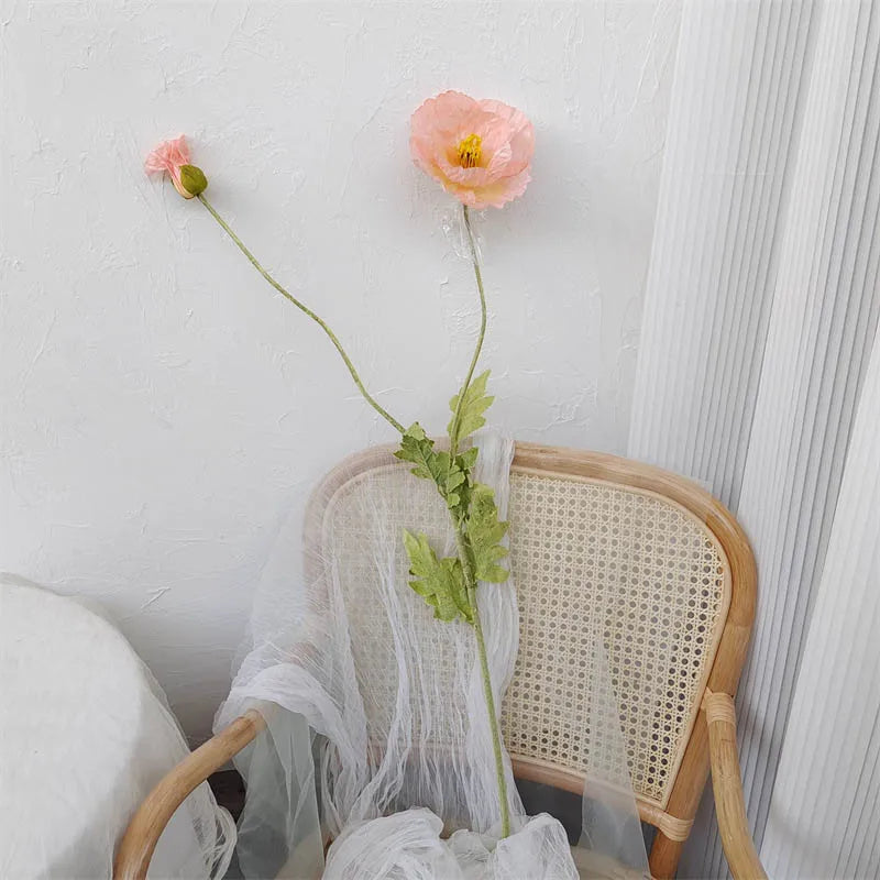 bouquet fleurs artificielles poppies blanc jaune rose decoration maison exterieur 105cm moderne