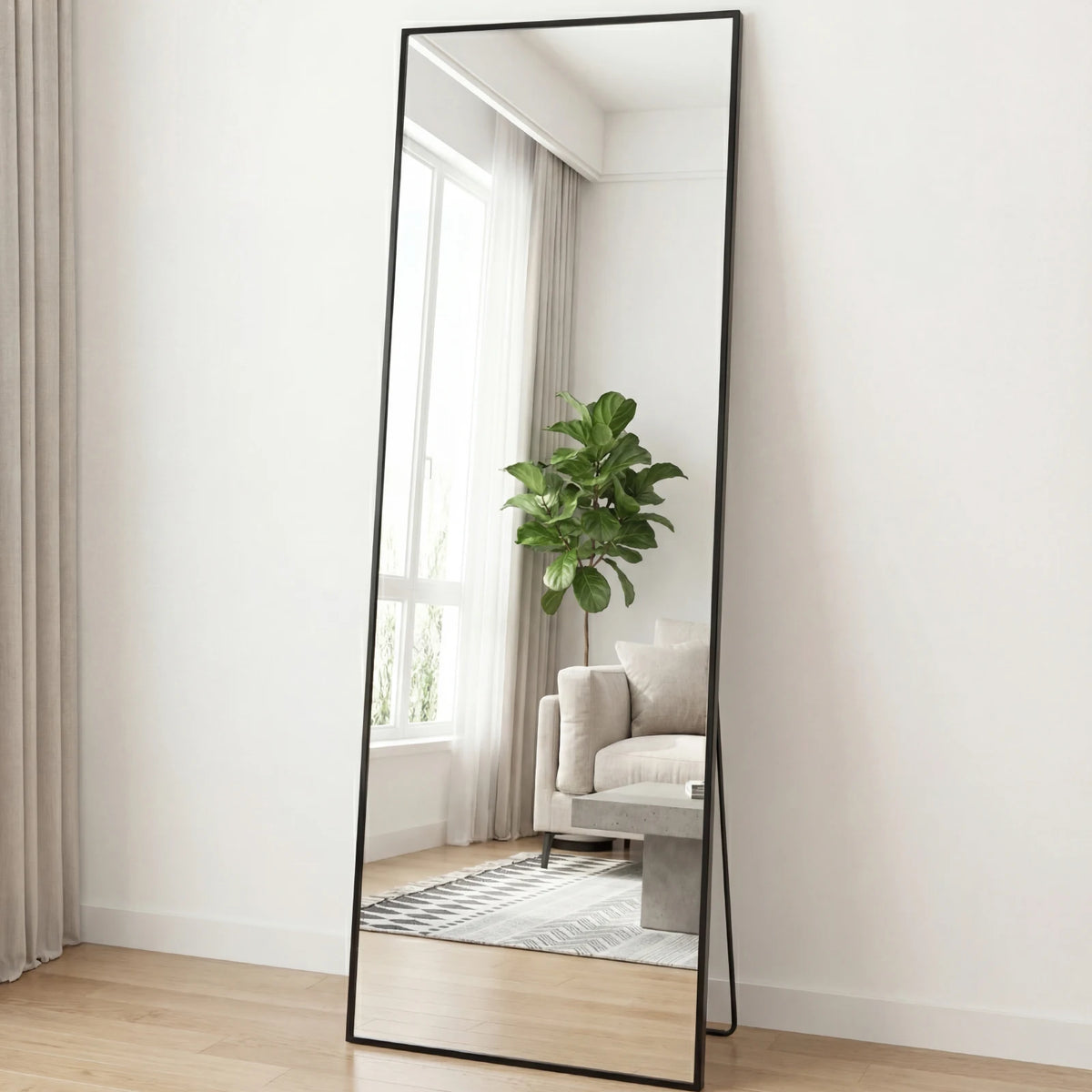 miroir mural moderne noir tringle support charnière 58x19 chambre bain sophistiqué minimaliste