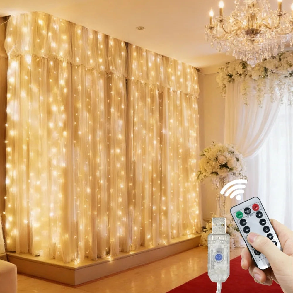 guirlande lumineuse led rideau décoration intérieur mariage fête télécommande usb blanc chaud multicolore
