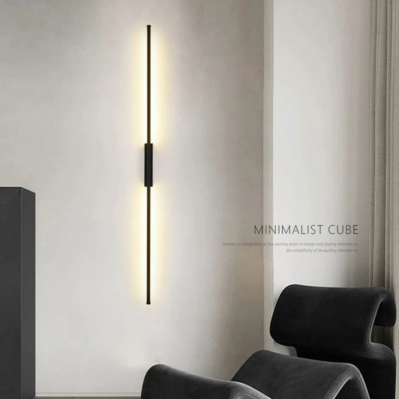 lampe murale led minimaliste noir fixée chambre salon salle bain 55 60 80 100cm