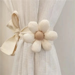 fournitures rideaux tissu fleurs beiges anneaux métalliques cordons coton décorative rustique moderne